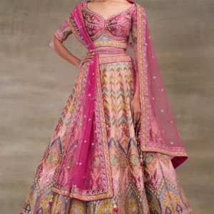 Lehenga Peach , Blouse Fuchsia Rose Pink EDWS 301003