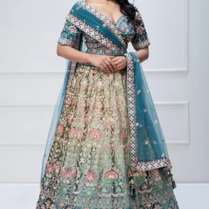 Green & Blue Velvet Resham Embroidery Lehenga EDWS 301005